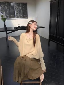 Ladies Soft Cozy One-Shoulder Batwing Sleeve Knitted Sweater Vintage Lazy Style Commute Polyester Fiber 30% Other 70%