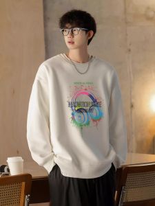 Pure Cotton Fleece Lined round Neck Sweatshirt Mens Loose Fit Autumn Winter Fashion Casual Comfortable Student T-Shirt