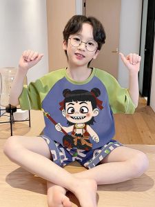 miiow | Cat Person Kids Sleepwear Short Sleeve Loose Thin Home Clothes Set Spring Summer Breathable Cartoon Cute Style Cotton Suit