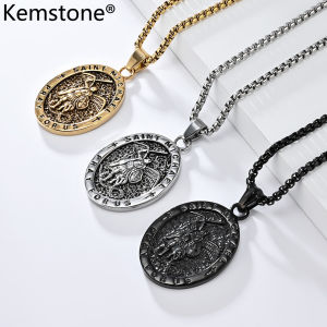 Kemstone thánh Michael cổ điển Archangel Vòng cổ thép không gỉ nam thánh Michael Dây chuyền mặt Dây trang sức