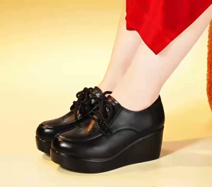 A-6 New Thick Soled Slope Heel Womens Waterproof Platform Leather Shoes Affordable Quality Footwear