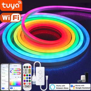 5V TUYA Neon LED Strip Lights 72LEDs/M Silicone Neon Rope Light with Music Sync RGBIC Dreamcolor Chasing Strip Tape for Room