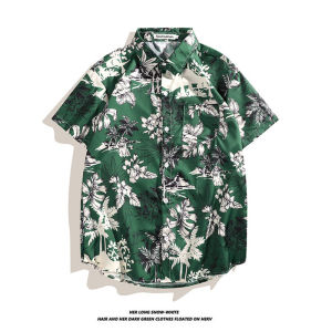 เสื้อเชิ้ตแขนสั้นทรงหลวมสไตล์ฮาวายสำหรับผู้ชายและผู้หญิงในฤดูร้อน สไตล์ฮ่องกงวินเทจ สีพื้น เสื้อเชิ้ตผ้าโพลีเอสเตอร์สำหรับเยาวชน