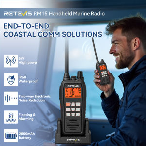 Retevis RM15 VHF Marine Radio IP68 Floating Handheld VHF Radio 2000mAh Battery Dual-Color Screen International Marine Channels Ship to Shore Radio with Loudspeaker for Boats(1 Pack)