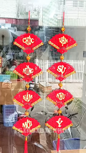 Set 2 Dây Liễn 8 Quạt Treo Trang Trí Tết Vạn Sự Như Ý - Chúc Mừng Năm Mới
