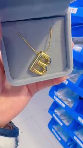 A-Z Alphabet Gold Plated Pendant Necklace Puffy Bubble Stainless Steel Initial Letter Necklace  for Women