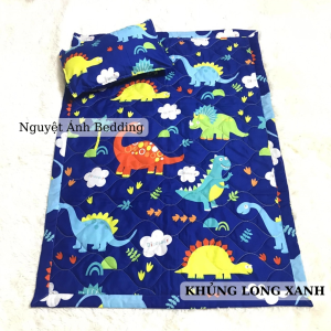 (LƯƠNG VỀ) ☁️ Full SET Chăn Gối Cho Bé Mầm Non 5 món 🍇 Mền đắp được trần bông mẫu Thỏ cute tim xanh - Mền 1M Được Trần Bông Tấm Sạch