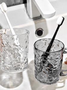 Transparent Iceberg Pattern Toothbrush Cup Couple Home Use Dental Care Organizer with Handle Simple Design Bathroom Accessory