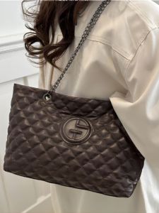 Large Capacity Rhombus Womens Shoulder Bag 2023 New Fashion Chain Handbag Tote Shopping Bag Vintage Soft PU Leather Bag