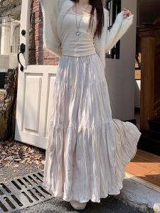Slimming High Waist A-Line Skirt Korean Style Pleated Half-length Simple Commute Long Skirt for Women in Autumn And Winter