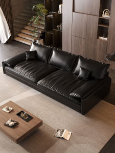 Italian Minimalist Extra Wide Deep Seat Leather Sofa Plush Cloud Sitting Feeling Living Room Furniture Luxury Comfortable