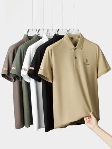 ROMON | Lormen Mens Pure Cotton Short Sleeve T-Shirt Summer Thin Business Casual Embroidered Ice Silk Polo Shirt With Collar Top