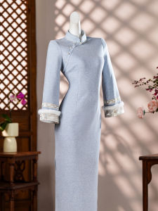 Áo Dài Qipao Phong Cách Trung Quốc Đầy Đủ Mềm Mại cho Mùa Đông