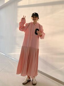 Pink Korean Style Gentle Girl Loose Plus Size Fat Sister mm Sweater Dress Pregnant Women Pleated Sweater Dress Slim Looking