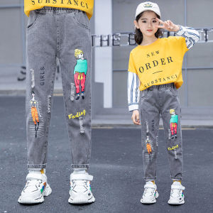 Casual High Waist Wide Leg Jeans for Girls Spring Autumn Loose Fit Childrens Clothing Cotton Blend Non-Fleece Long Trousers