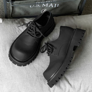 Brown Large Head Mens Leather Shoes Casual Sporty Versatile Thick Bottom Heightening Derby Shoes Comfortable Soft Bottom