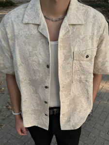 Merge Lab Commuter New Chinese Style Short Sleeve Cotton Linen Shirt Cuban Collar Half Sleeve Wide Clean Fit Mens Casual Shirt