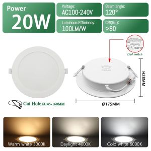 GATETOP | 10pcs Downlight 3 CCT 3000K 4000K 6000K Focos Spot Recessed LED Ceiling Light  AC120V 220V Dial Swich Indoor Lighting