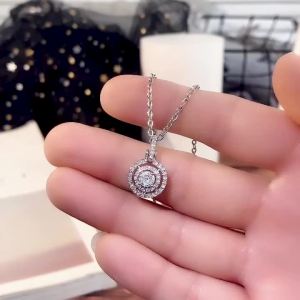 Huitan Nữ Bling Cubic Zirconia Vòng Cổ Thời Trang Mặt Dây Chuyền Hình Tròn Hợp Thời Trang Tiệc Cưới Trang Sức Hợp Kim Đồng Tôm Hùm Khóa