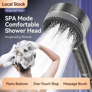 High Pressure Filter Shower Head ABS Gunmetal 4 Modes Water Saving Stop Button for Bathroom