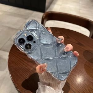 Transparent Silicone Diamond Pattern Shockproof Phone Case for  14Promax Womens Style 13Pro 12Pro Small Niche Simple Design