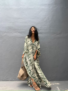 ชุดเดรส Kaftan สําหรับผู้หญิง V คอชุดว่ายน้ําฤดูร้อน Cover up Caftan Plus ขนาด Maxi Beach Dresses