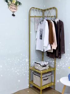 Modern double-layer storage rack/simple household coat rack/clothes rack floor-standing bedroom bedside storage rack/space-saving