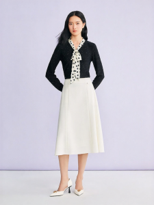 Elegant French Style Polka Dot Bow Collar Knitted Sweater