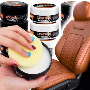 160g Leather Care Cream Car Leather Cleaner Restorer Paste with Sponge Deep Cleaning Nourish Formula for Car Seat Shoes Bag Sofa