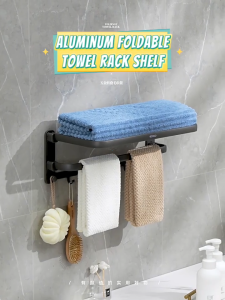 Ecoco Double Folding Bathroom Towel Rack Organizer Storage Shelf 40/50/60/70/80CM Aluminum Rustproof