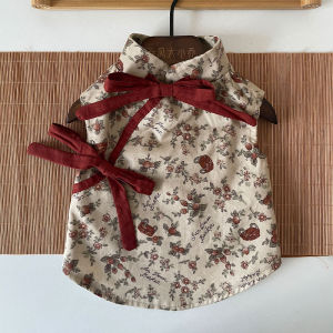 New Chinese Style Pure Cotton Dress Picnic Small Basket Cat Dog Clothes Princess Style One-Piece Skirt for Pets Spring Autumn