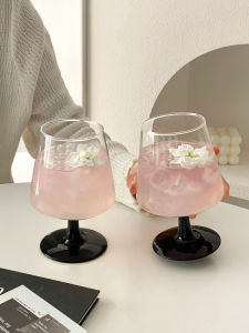 Black High Foot Glass Cup for Home Use Premium Feeling Girls Fruit Juice Bubble Water Cup Drunkenness Cocktail Chicken Tail Cup