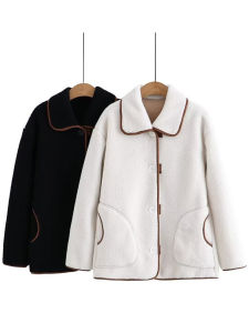 [ล้างสต๊อก] เสื้อโค้ทขนแกะบุขนในชิ้นเดียวขอบเฟสเสื้อผ้าผู้หญิงไซส์ใหญ่เสื้อโค้ทขนสัตว์เทียมทรงหลวม lis6090