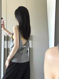 Áo Len Dệt Kim Hở Lưng Phong Cách Lười Biếng Cho Nữ Mùa Hè Thiết Kế Bãi Biển Rộng Rãi Mặc Trong Ngoài