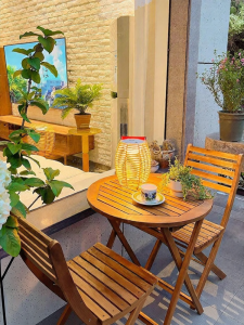 ZIYE | Outdoor Foldable Solid Wood Table and Chair Set 3-Piece