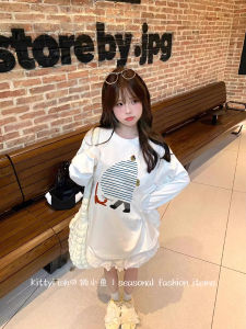 KittyFish Cat Fish White Long Sleeve T-Shirt Women Base Shirt Autumn Cute Style Digital Printing Cotton Casual Comfortable