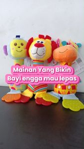 Rattle Stick Teether Happy Monkey Boneka Hewan - Bentuk Lucu dengan Bunyi Klining-Klining & Toet-Toet - Tinggi 17-22cm - Pilihan Model (Jerapah/Anjing/Singa/Bebek/Gajah/Monyet)