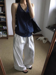 เสื้อกั๊กสายเดี่ยวแขนกุดลายสก็อตสไตล์ย้อนยุค แฟชั่นฤดูร้อน ดีไซน์ใหม่ ทรงสลิมฟิต โชว์หลัง ทรงเข้ารูป เสื้อตัวบน