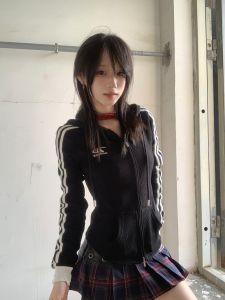 Áo Hoodie Màu Đen Dài Tay Thường Ngày Cho Nữ Áo Khoác Cardigan Khóa Kéo Cổ Tròn Dáng Rộng Thời Trang Thu Đông 2024 Áo Khoác Ngoài