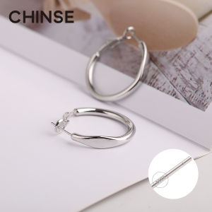CHINSE | 999 Sterling Silver Hoop Earrings Trendy Luxury