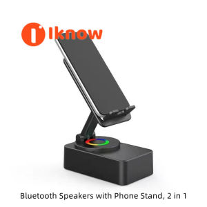 I know Bluetooth Speakers with Phone Stand 2 in 1 Foldable Smartphone Holder Rechargeable Wireless Speaker HiFi Stereo Sound for Music Movies(Black)