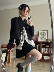 New Chinese Style Short Jacket Womens Spring 2025 Fashionable Streetwear Top High-End Feeling National Trend Button Detail