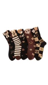 Kaos Kaki Wanita Katun Motif Kartun Brown Smile Bear Cotton Korea Fashion MidTube Socks JCKK351