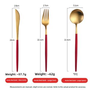 Nordic Anne Red Stainless Steel Chopsticks Set High Aesthetic Value Single Spoon Ins Dinnerware Set for Home Use