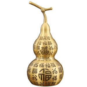 BINYUE | Quả Hồ Lô Đồng Thau Nguyên Chất Rỗng Ruột Miệng Mở Trang Trí Với Chu Sa & Ngũ Đế Tiền