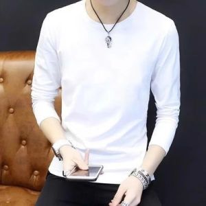 Autumn Winter Fleece Cotton Long Sleeve T-Shirt for Men Loose Large Size Trendy Base Shirt Inner Wear Warm Outerwear