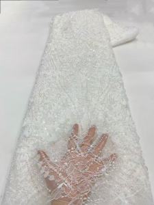 African Beaded Lace Fabric Sequins Chantilly Lace French Tulle Nigerian Bridal 2026 Embroidery for Womens Wedding Sewing