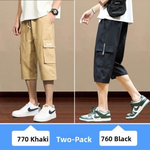 Pure Cotton Summer Workwear Shorts Mens Loose Casual Knee-Length Sports Teenagers Straight Seven-Quarter Pants