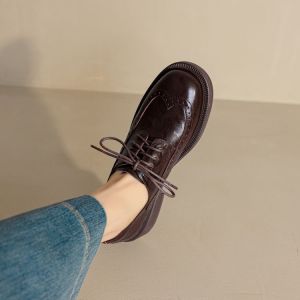 Leather Lace-Up Block Heel Single Shoes Womens 2025 Spring Autumn Style Low Heel Retro British Style Flats Fashion Loafers