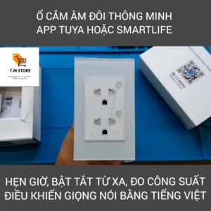 Ổ cắm đôi âm tường mặt kính cường lực có WiFi và Bluetooth điều khiển từ xa có đo công suất 16A